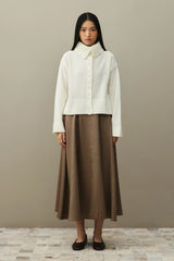 Geniş Yakalı Tiftik Hırka Ekru