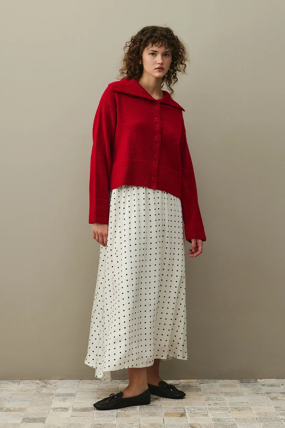 Wide Collar Mohair Cardigan Red