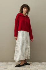 Geniş Yakalı Tiftik Hırka Kırmızı