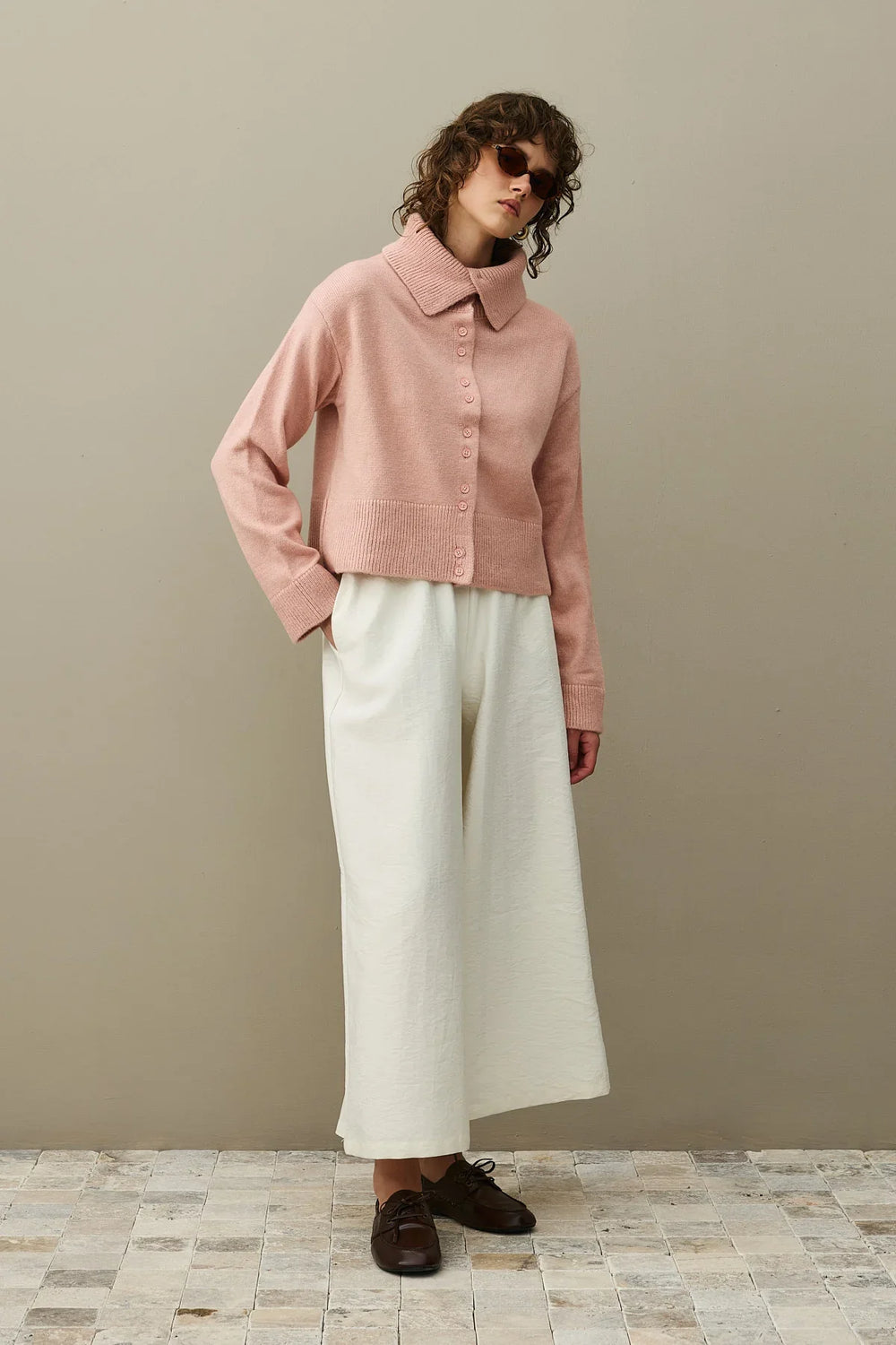 Wide Collar Mohair Cardigan Pink