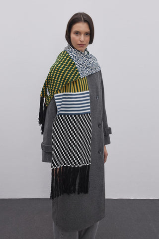 Geometri Desenli Örme Uzun Atkı Desenli