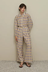 Geometrik Desenli Gömlek Takım Ekru