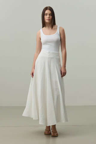 Gode Açılımlı Etek Beyaz