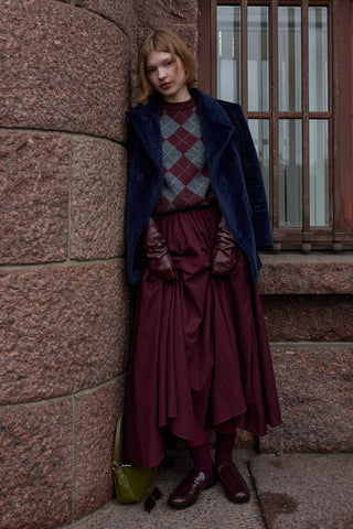 Gode Detaylı Katmanlı Etek Bordo