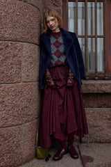 Gode Detaylı Katmanlı Etek Bordo