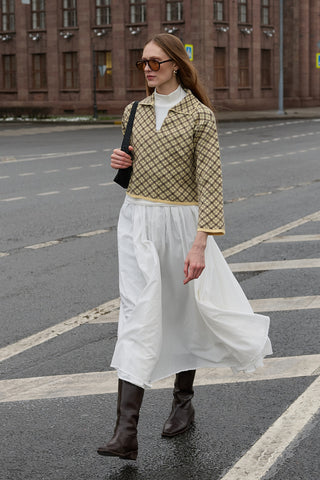 Gode Detaylı Katmanlı Etek Ekru