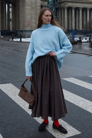 Gode Detaylı Katmanlı Etek Kahverengi