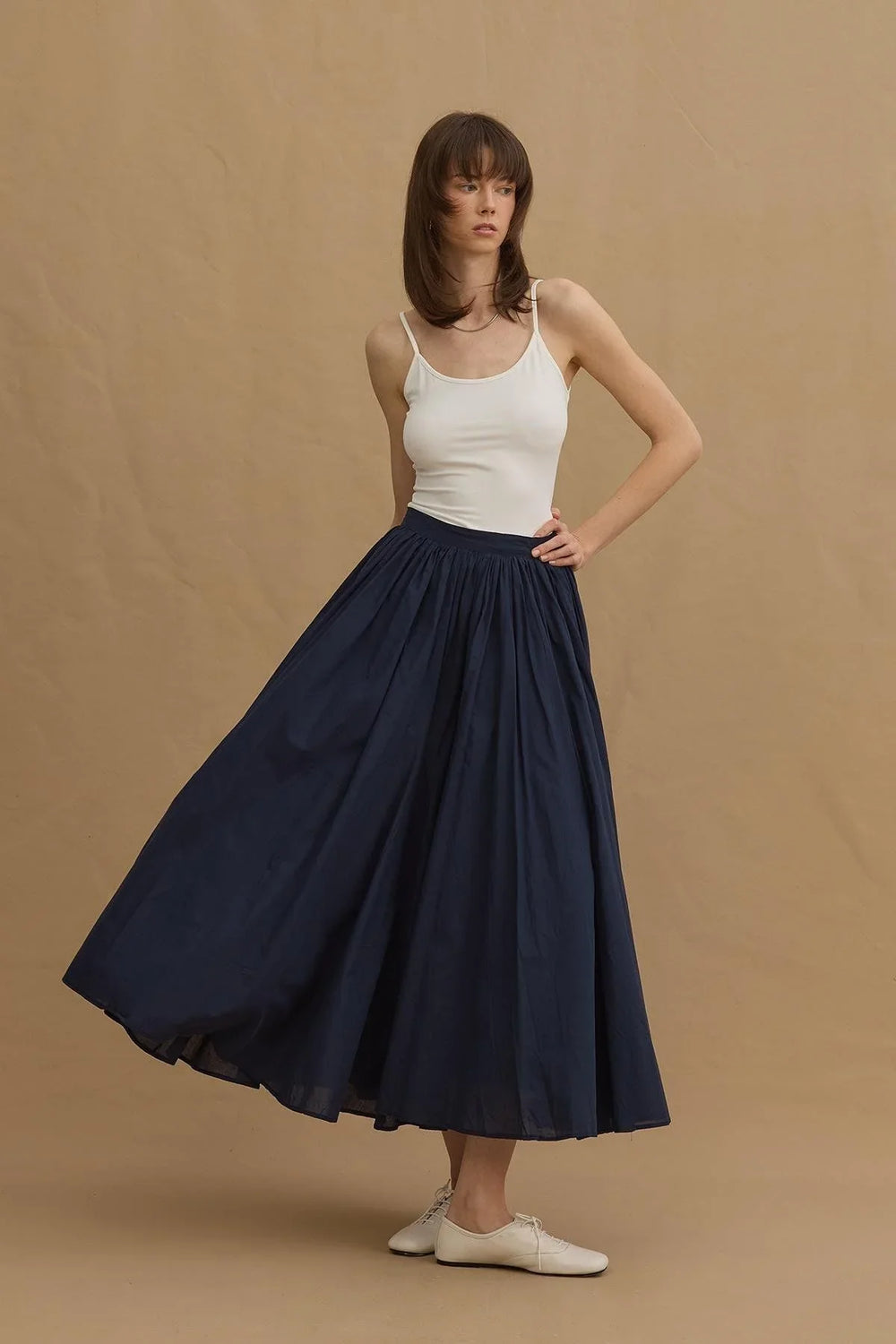 Layered Skirt with Gode Detail Navy Blue