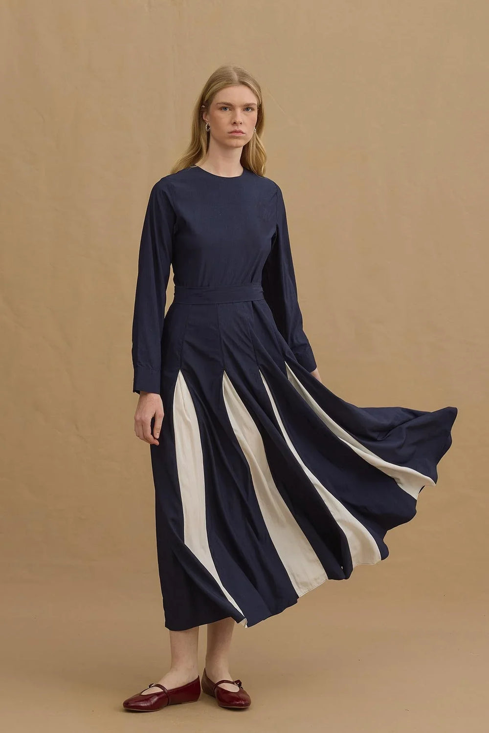 Gode Detailed Piece Dress Navy Blue