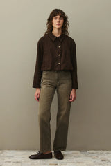 Godeli Crop Denim Ceket Kahverengi