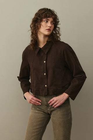Godeli Crop Denim Ceket Kahverengi