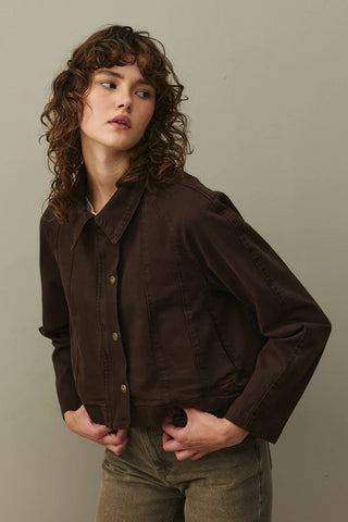 Godeli Crop Denim Ceket Kahverengi