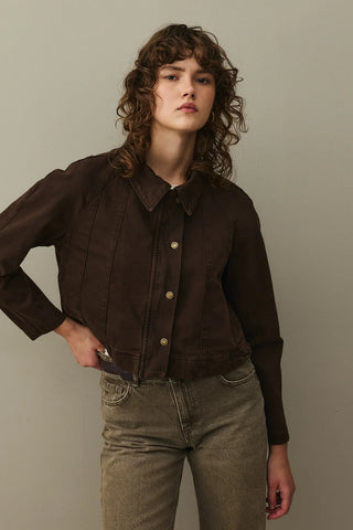 Godeli Crop Denim Ceket Kahverengi