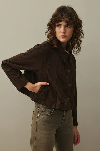 Godeli Crop Denim Ceket Kahverengi