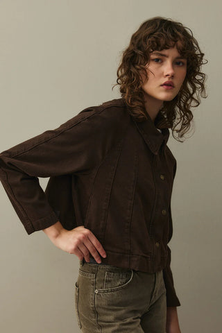 Godeli Crop Denim Ceket Kahverengi