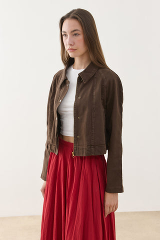 Godeli Crop Denim Jacket Brown