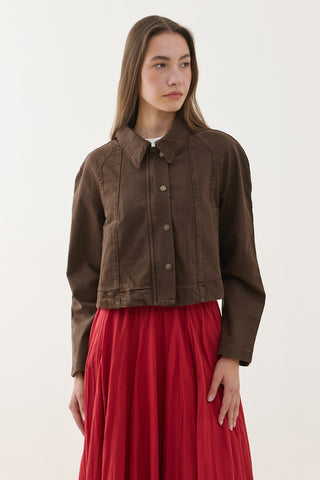 Godeli Crop Denim Jacket Brown