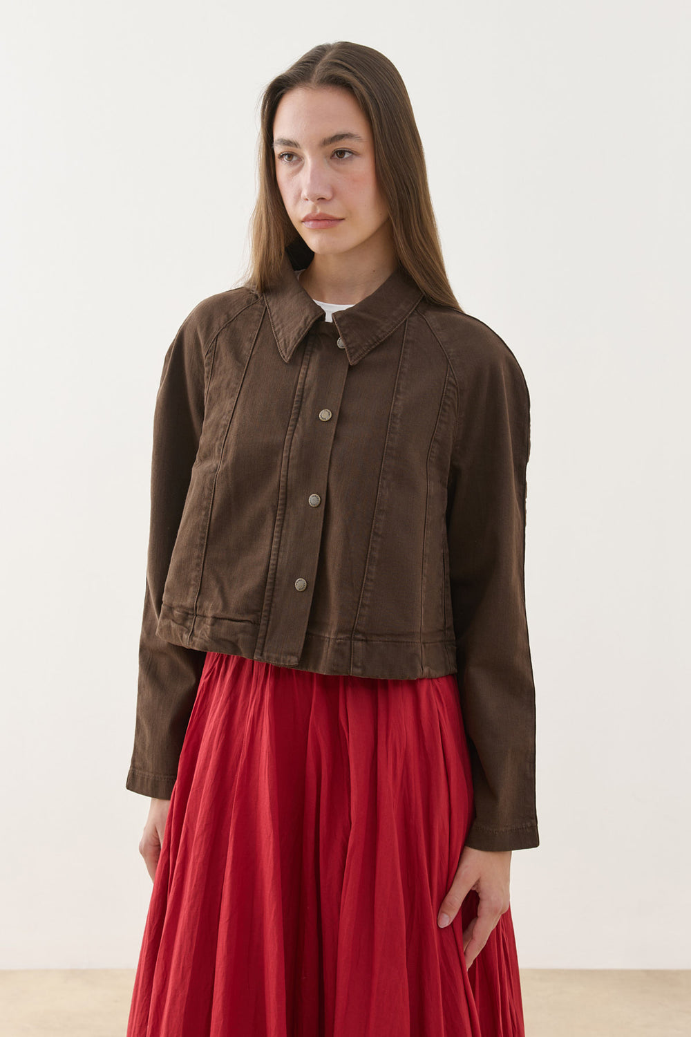 Godeli Crop Denim Jacket Brown