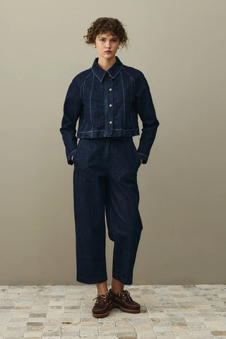 Godeli Crop Denim Ceket Koyu Mavi