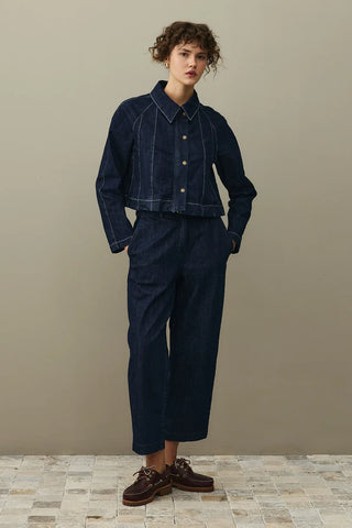 Godeli Crop Denim Ceket Koyu Mavi
