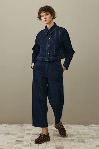 Godeli Crop Denim Ceket Koyu Mavi