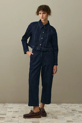 Godeli Crop Denim Ceket Koyu Mavi