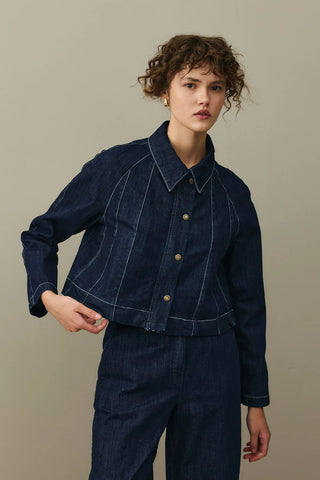 Godeli Crop Denim Ceket Koyu Mavi
