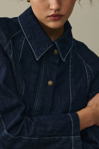 Godeli Crop Denim Ceket Koyu Mavi