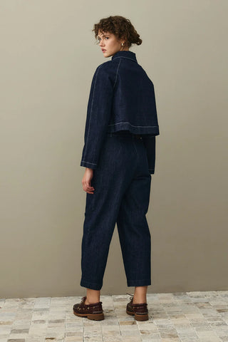 Godeli Crop Denim Ceket Koyu Mavi