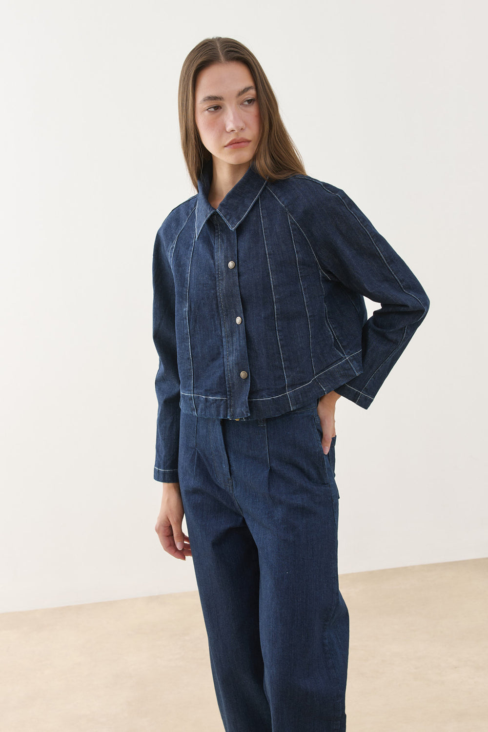 Godeli Crop Denim Jacket Dark Blue