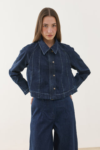 Godeli Crop Denim Jacket Dark Blue