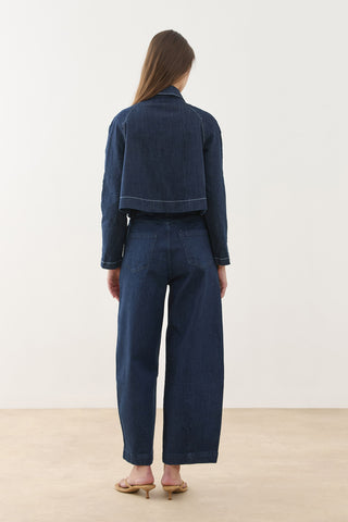 Godeli Crop Denim Jacket Dark Blue