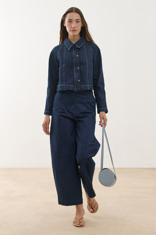 Godeli Crop Denim Jacket Dark Blue