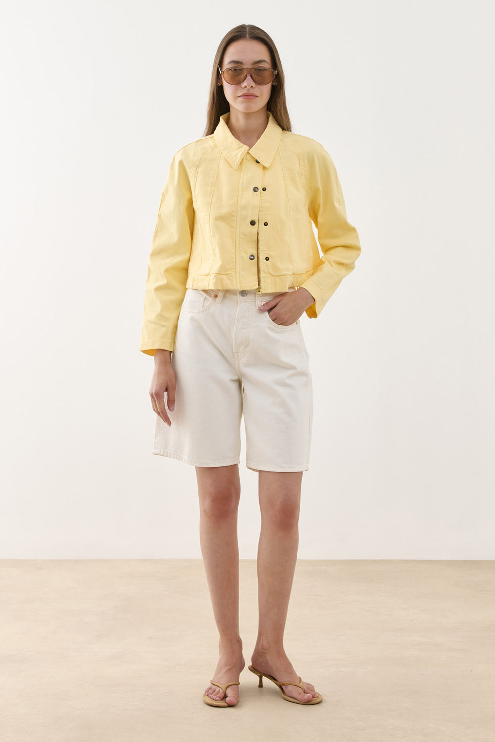 Godeli Crop Denim Jacket Yellow