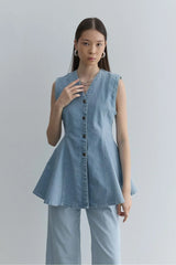 Godeli Denim Yelek Açık mavi