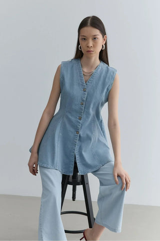 Godeli Denim Yelek Açık mavi - Fahhar Design