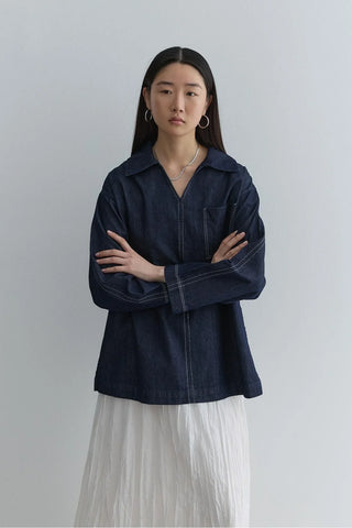 Gömlek Yaka Denim Üst Lacivert - Fahhar Design