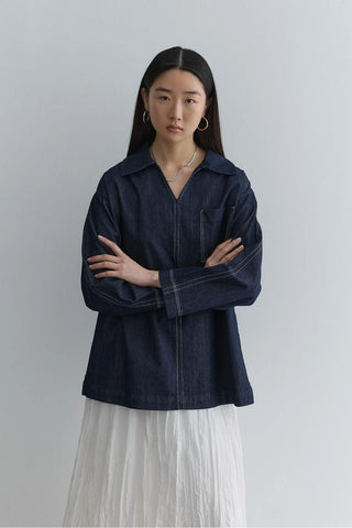 Gömlek Yaka Denim Üst Lacivert - Fahhar Design