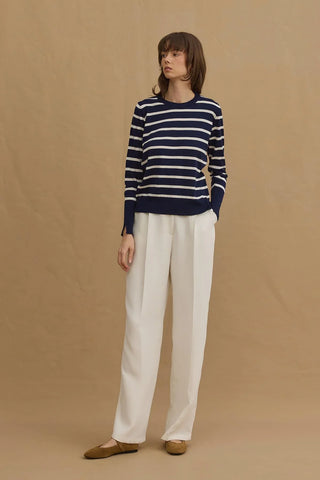 Thin Basic Striped Sweater Navy Blue