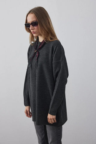 Fine Woven Plain Sweater Anthracite