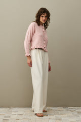 İnce Fırfırlı Tiftik Hırka Pembe