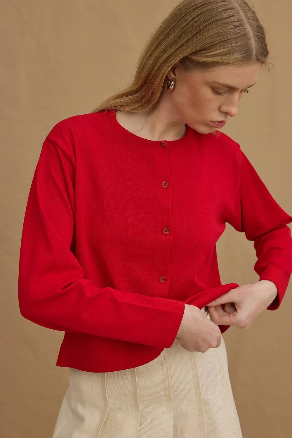 Fine Mercerized Cardigan Red