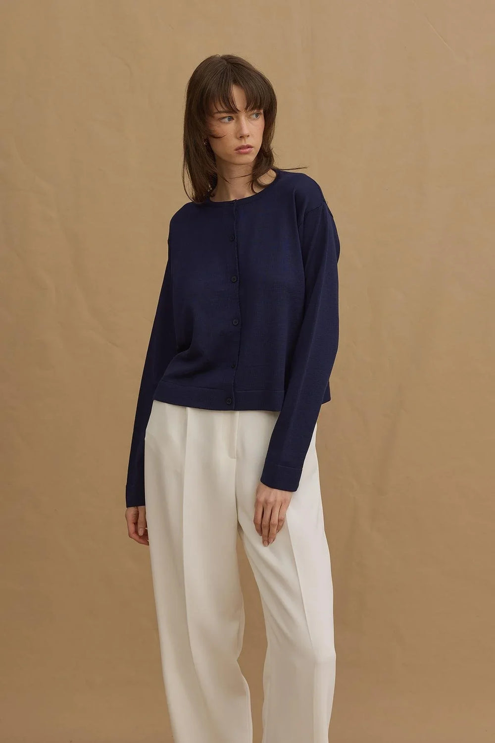 Thin Mercerized Cardigan Navy Blue