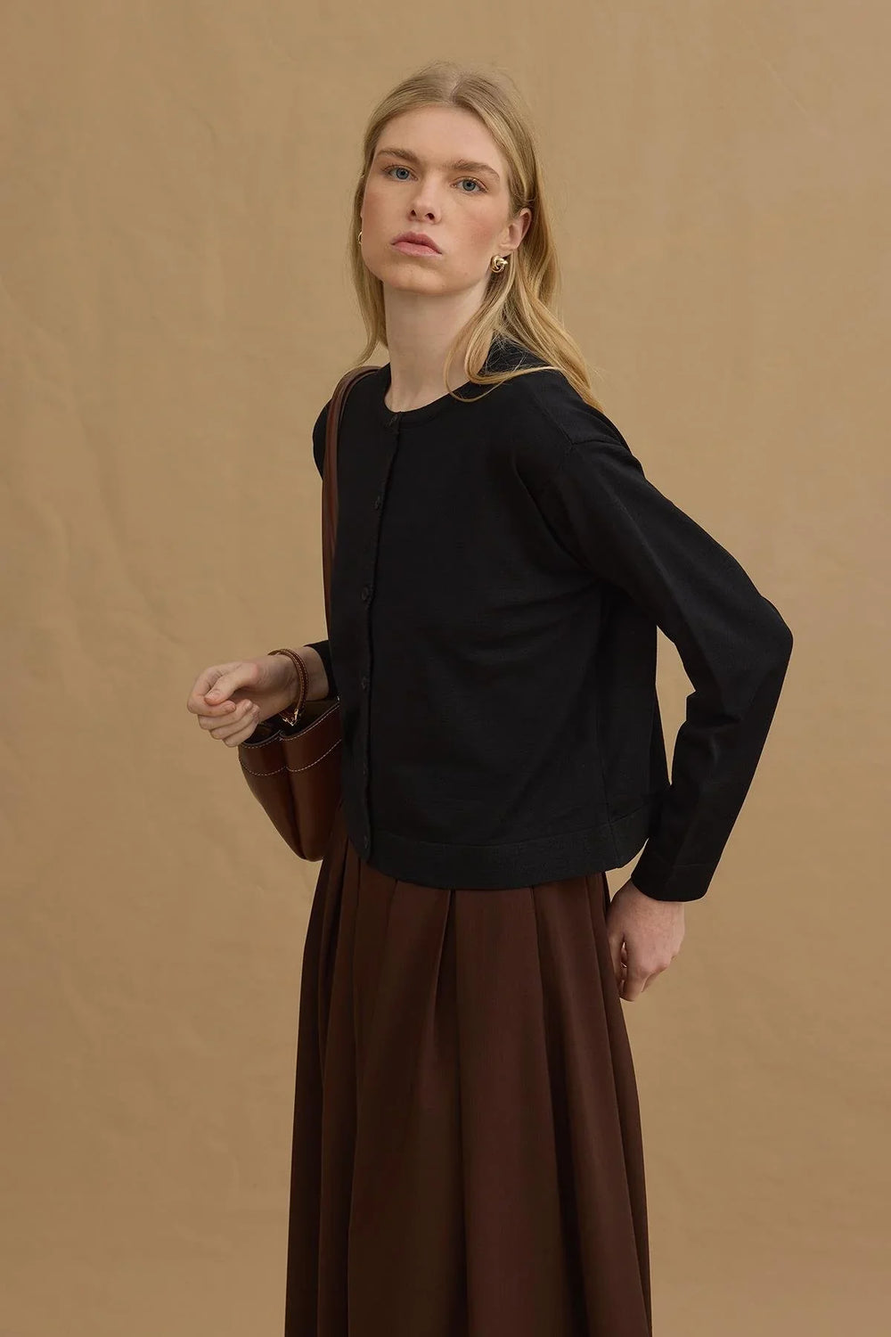 Thin Mercerized Cardigan Black