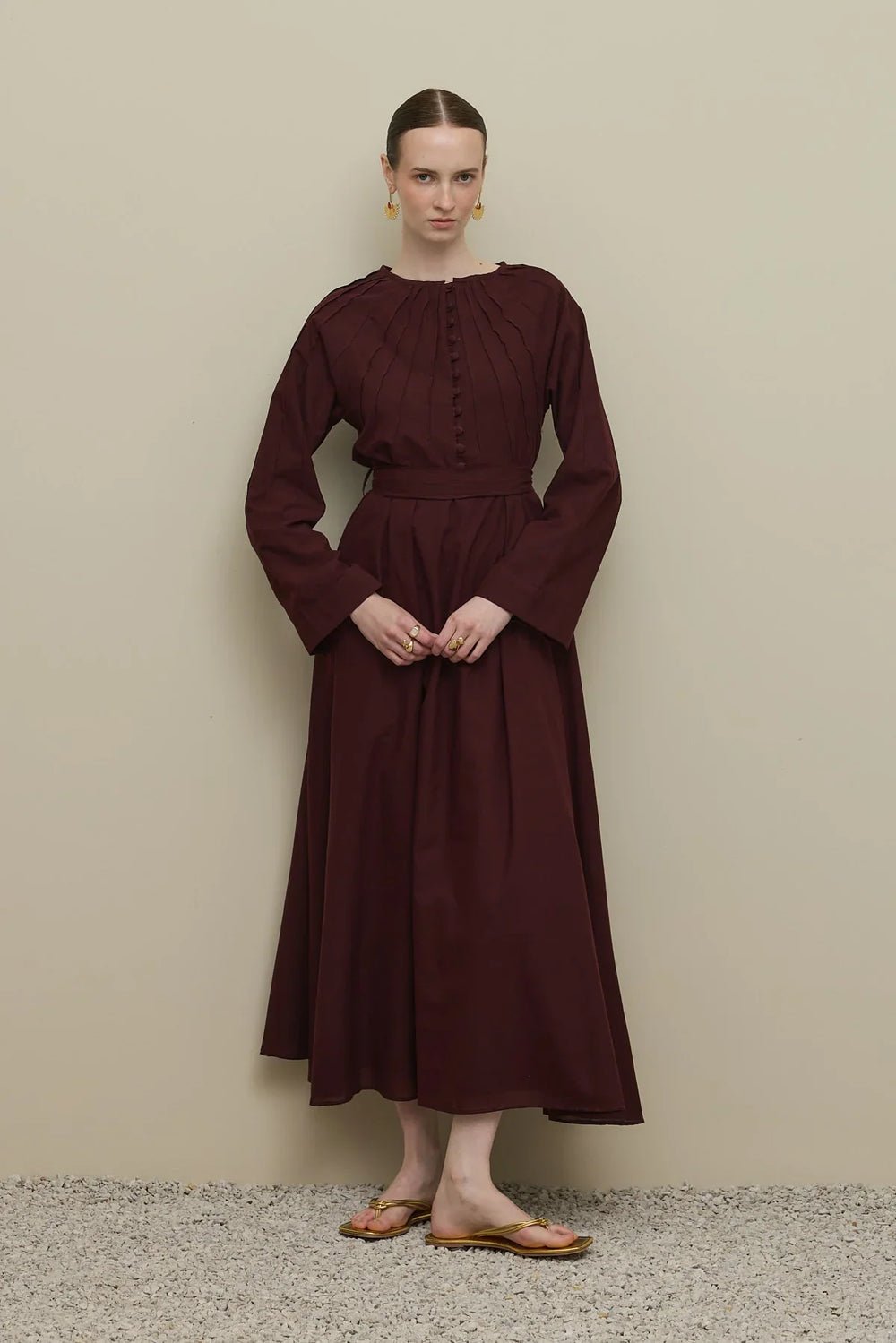 Fine Ribbed Voile Dress Burgundy