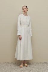 Fine Ribbed Voile Dress Ecru