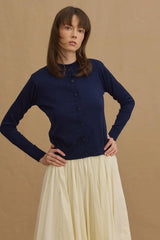 Thin Top and Buttoned Cardigan Navy Blue