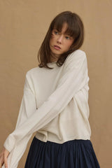 Thin Viscone Basic Sweater Ecru