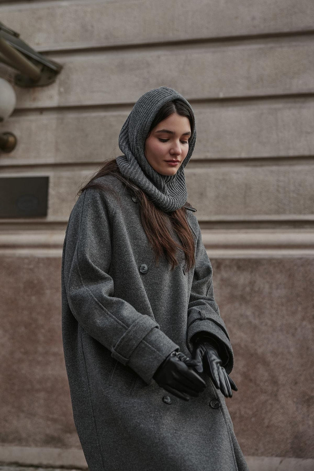 Corded Balaclava Beanie Cap Anthracite