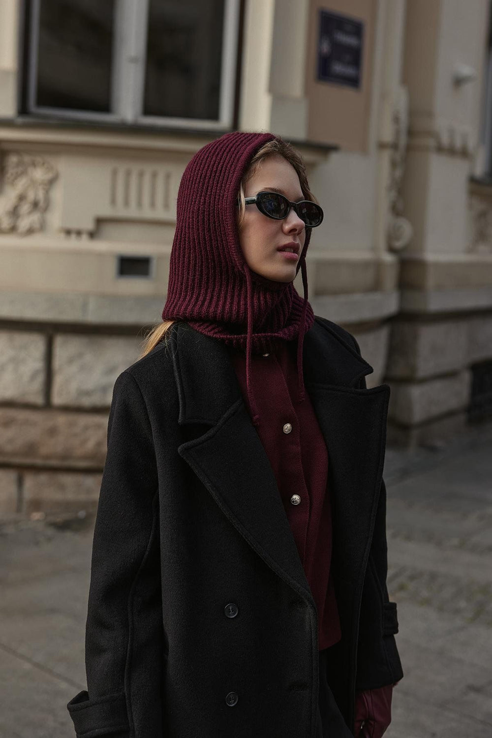 Corded Balaclava Beret Headpiece Burgundy